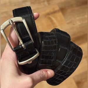 OLD MONEY Men’s Vintage Davanzati Crocodile Belt, solid brass Buckle, Sz 44, 115
